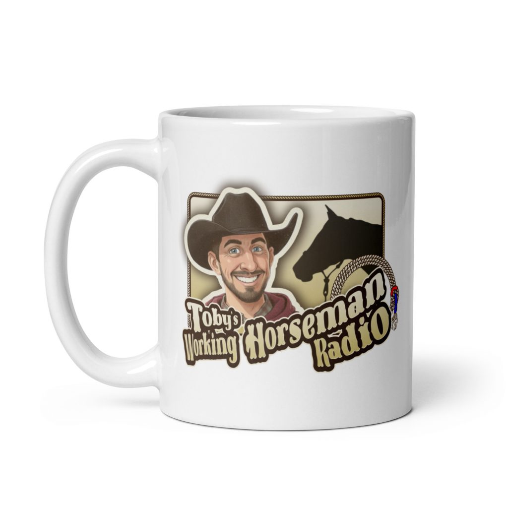 Weiße, glänzende Tasse 'Toby's Working Horseman Radio'